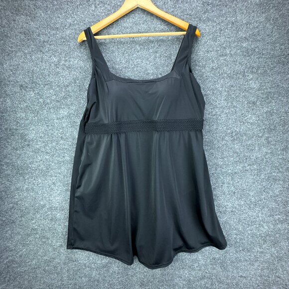 Swimsuits For All Black One Piece Swimdress Size 24 Empire Square Neck - Picture 1 of 10